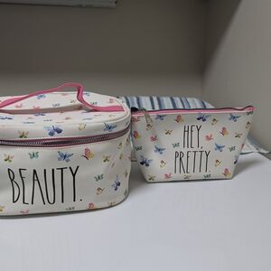 Rae Dunn White Cosmetic Bags with Butterfly Design